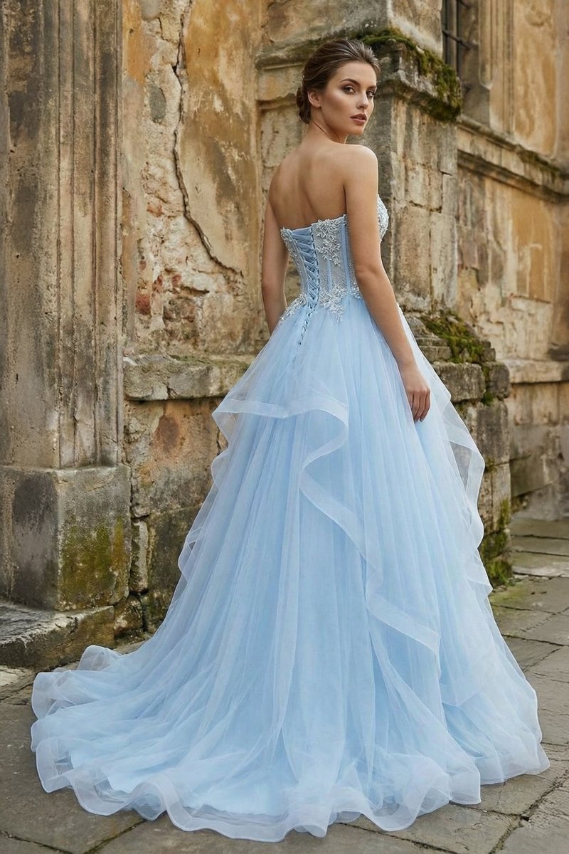 Light Blue Beaded Long Prom Dress