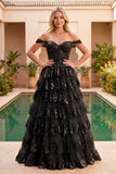 Princess Off the Shoulder Sequined Lace Prom Dress