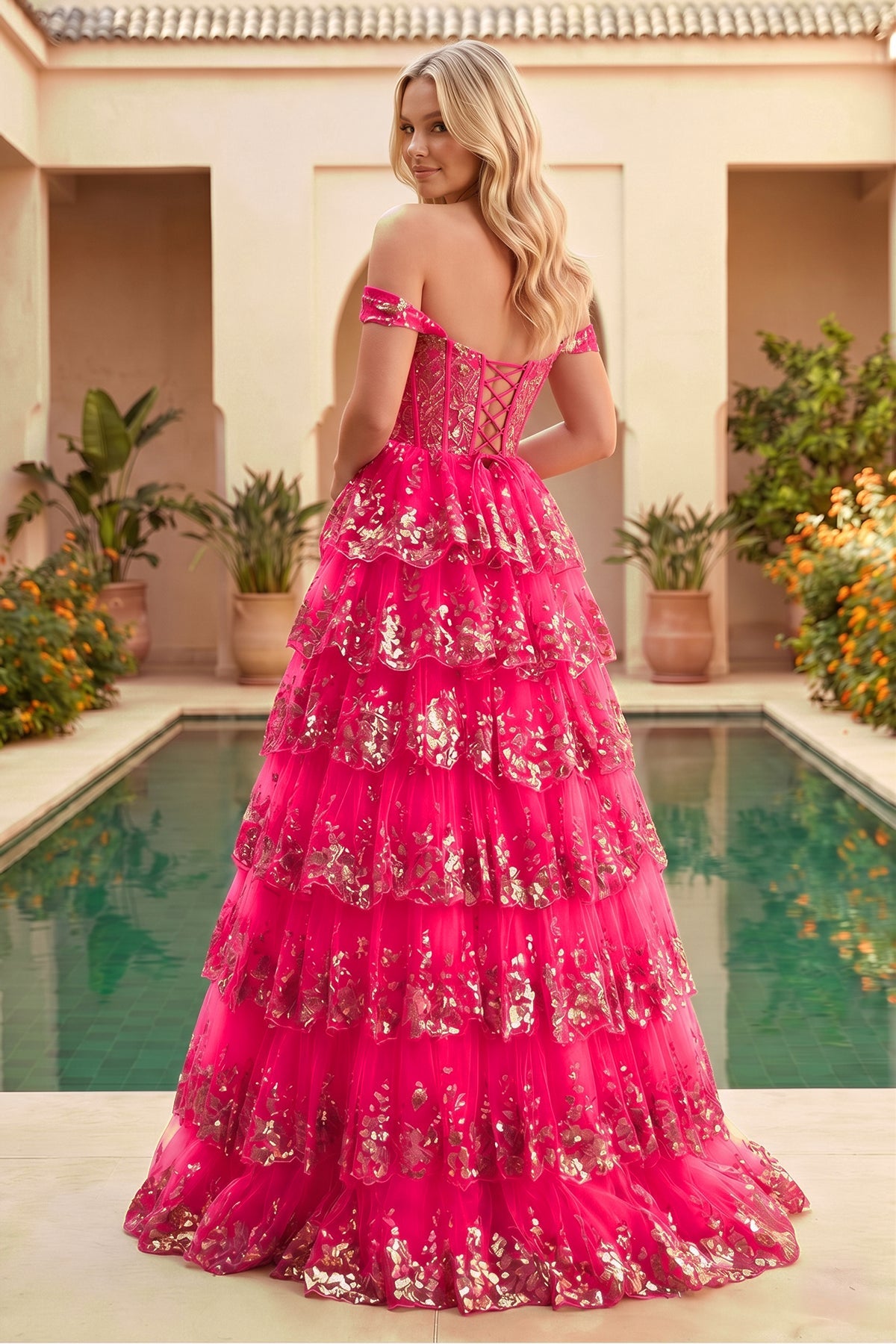 Princess Off the Shoulder Sequined Lace Prom Dress
