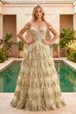 Princess Off the Shoulder Sequined Lace Prom Dress