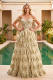 Princess Off the Shoulder Sequined Lace Prom Dress