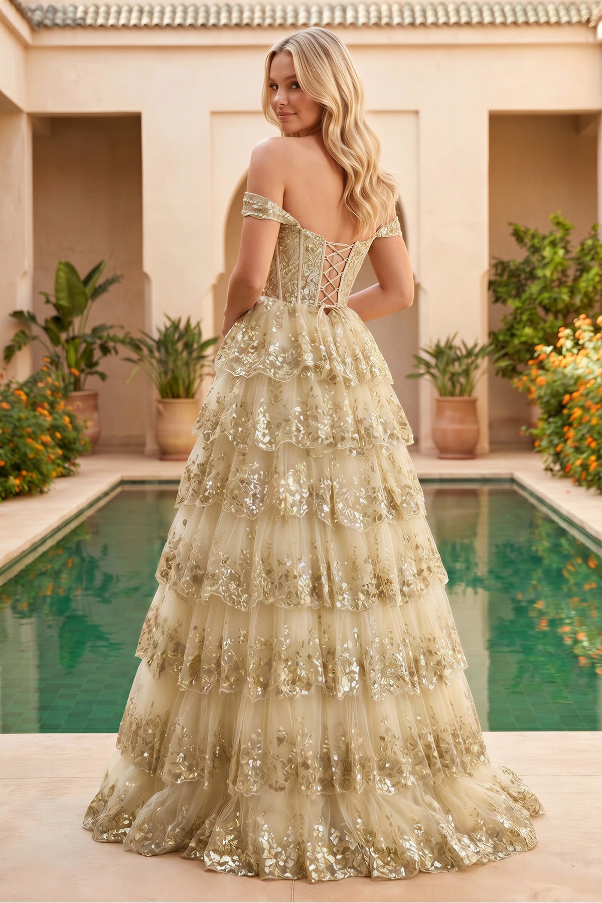 Princess Off the Shoulder Sequined Lace Prom Dress
