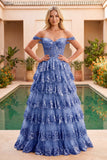 Princess Off the Shoulder Sequined Lace Prom Dress