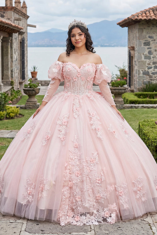 Ball-Gown Pink Tulle Sweetheart Sleeveless Quinceanera Dresses with Bow