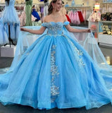Ball-Gown Sky Blue Appliques Quinceanera Dresses with Cape
