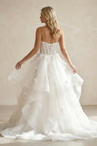 Simple White Corset Gown Wedding Dress with Appliques
