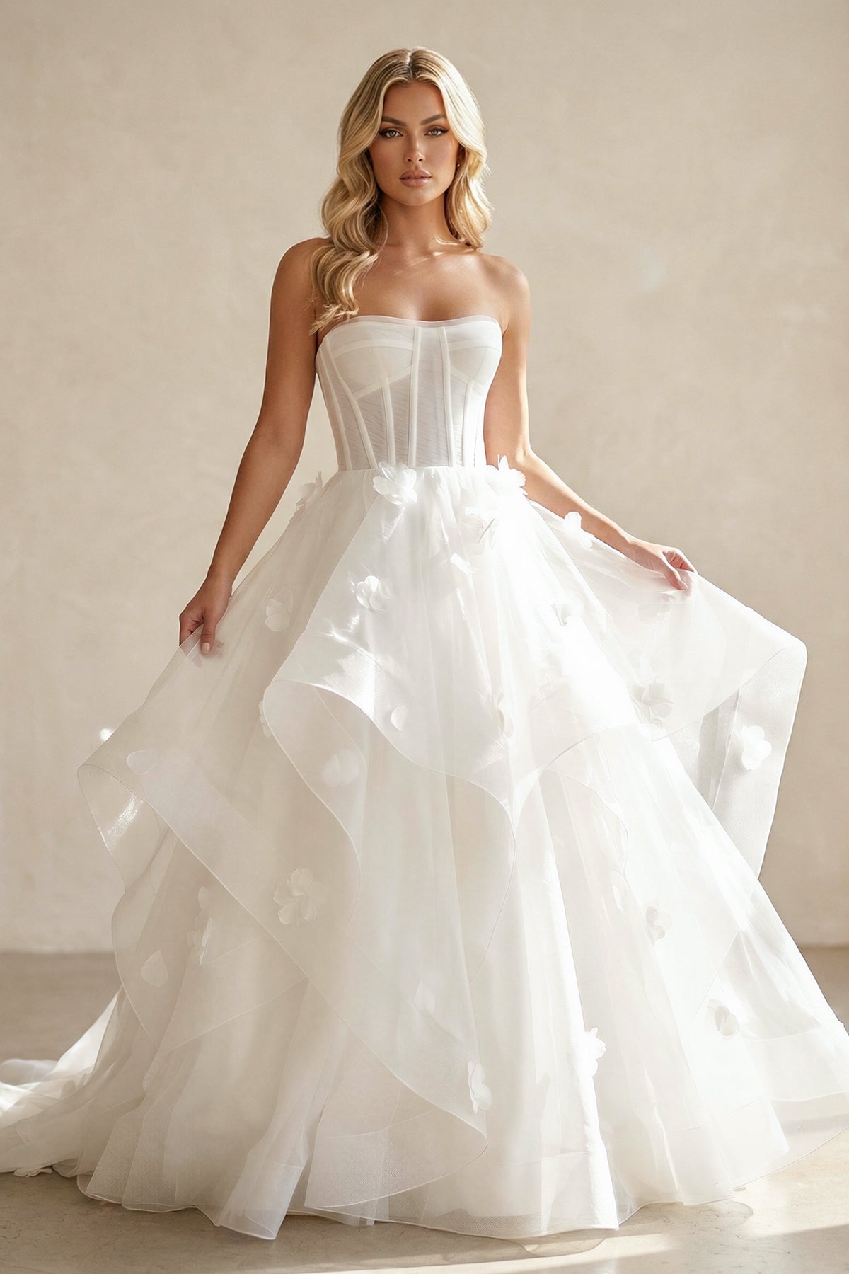 Simple White Corset Gown Wedding Dress with Appliques