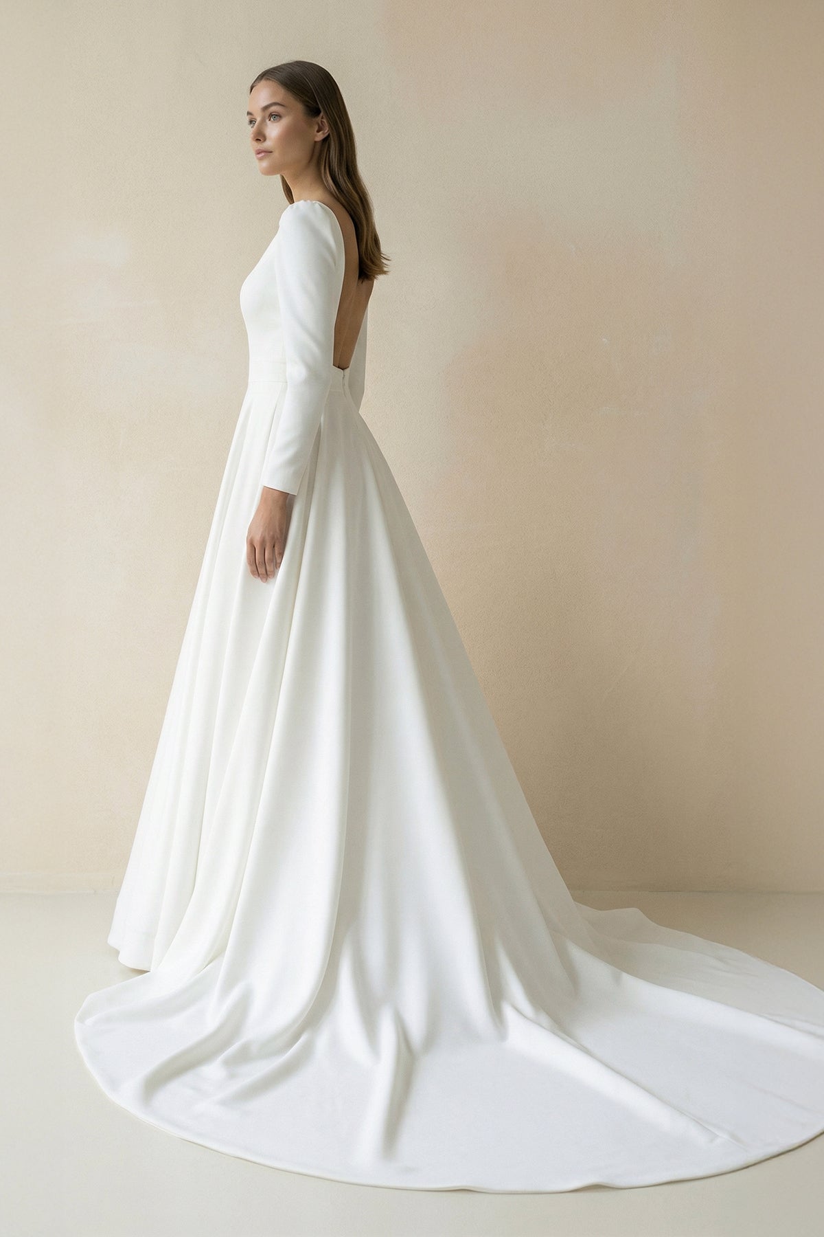 White Vintage A-Line Long Satin Bateau-Neck Wedding Dress