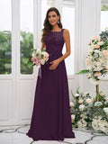 A-Line/Princess Chiffon Applique Square Sleeveless Floor-Length Bridesmaid Dresses Evening Dress