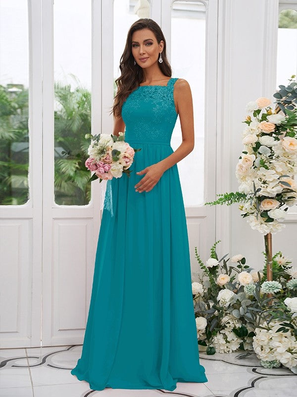 A-Line/Princess Chiffon Applique Square Sleeveless Floor-Length Bridesmaid Dresses Evening Dress