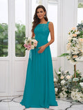 A-Line/Princess Chiffon Applique Square Sleeveless Floor-Length Bridesmaid Dresses Evening Dress