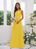 A-Line/Princess Chiffon Applique Square Sleeveless Floor-Length Bridesmaid Dresses Evening Dress