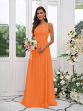 A-Line/Princess Chiffon Applique Square Sleeveless Floor-Length Bridesmaid Dresses Evening Dress