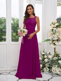 A-Line/Princess Chiffon Applique Square Sleeveless Floor-Length Bridesmaid Dresses Evening Dress