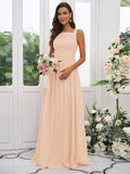 A-Line/Princess Chiffon Applique Square Sleeveless Floor-Length Bridesmaid Dresses Evening Dress