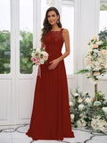 A-Line/Princess Chiffon Applique Square Sleeveless Floor-Length Bridesmaid Dresses Evening Dress