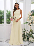 A-Line/Princess Chiffon Applique Square Sleeveless Floor-Length Bridesmaid Dresses Evening Dress