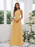 A-Line/Princess Chiffon Applique Square Sleeveless Floor-Length Bridesmaid Dresses Evening Dress