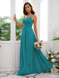 A-Line/Princess Chiffon Ruched V-neck Sleeveless Floor-Length Bridesmaid Dresses Evening Dress