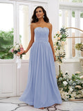 A-Line/Princess Chiffon Ruffles Strapless Sleeveless Floor-Length Bridesmaid Dresses Evening Dress