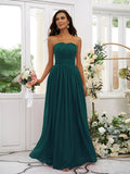 A-Line/Princess Chiffon Ruffles Strapless Sleeveless Floor-Length Bridesmaid Dresses Evening Dress
