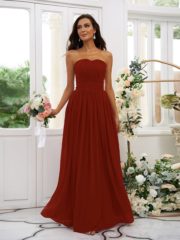 A-Line/Princess Chiffon Ruffles Strapless Sleeveless Floor-Length Bridesmaid Dresses Evening Dress