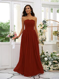 A-Line/Princess Chiffon Ruffles Strapless Sleeveless Floor-Length Bridesmaid Dresses Evening Dress