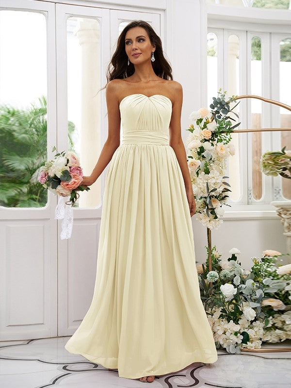 A-Line/Princess Chiffon Ruffles Strapless Sleeveless Floor-Length Bridesmaid Dresses Evening Dress