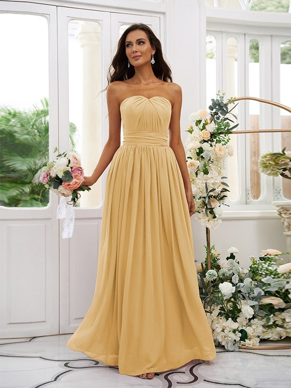 A-Line/Princess Chiffon Ruffles Strapless Sleeveless Floor-Length Bridesmaid Dresses Evening Dress