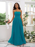 A-Line/Princess Chiffon Ruffles Strapless Sleeveless Floor-Length Bridesmaid Dresses Evening Dress