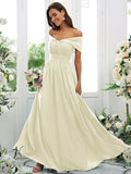 A-Line/Princess Chiffon Ruched Off-the-Shoulder Sleeveless Floor-Length Bridesmaid Dresses Evening Prom Dress
