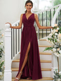 A-Line/Princess Chiffon Ruffles V-neck Sleeveless Floor-Length Bridesmaid Dresses Evening Dress