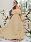 A-Line/Princess Chiffon Ruffles Off-the-Shoulder Sleeveless Floor-Length Bridesmaid Dresses Prom Dress