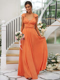 A-Line/Princess Jersey Ruched V-neck Sleeveless Floor-Length Bridesmaid Dresses Evening Dress