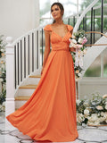 A-Line/Princess Jersey Ruched V-neck Sleeveless Floor-Length Bridesmaid Dresses Evening Dress