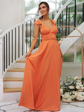 A-Line/Princess Jersey Ruched V-neck Sleeveless Floor-Length Bridesmaid Dresses Evening Dress