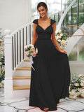 A-Line/Princess Jersey Ruched V-neck Sleeveless Floor-Length Bridesmaid Dresses Evening Dress