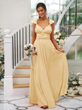 A-Line/Princess Jersey Ruched V-neck Sleeveless Floor-Length Bridesmaid Dresses Evening Dress