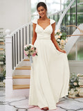 A-Line/Princess Jersey Ruched V-neck Sleeveless Floor-Length Bridesmaid Dresses Evening Dress