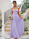 A-Line/Princess Jersey Ruched V-neck Sleeveless Floor-Length Bridesmaid Dresses Evening Dress