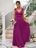 A-Line/Princess Jersey Ruched V-neck Sleeveless Floor-Length Bridesmaid Dresses Evening Dress
