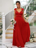 A-Line/Princess Jersey Ruched V-neck Sleeveless Floor-Length Bridesmaid Dresses Evening Dress