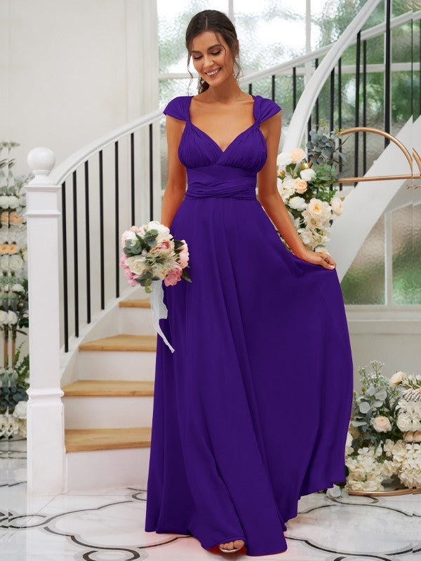 A-Line/Princess Jersey Ruched V-neck Sleeveless Floor-Length Bridesmaid Dresses Evening Dress