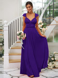 A-Line/Princess Jersey Ruched V-neck Sleeveless Floor-Length Bridesmaid Dresses Evening Dress