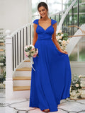 A-Line/Princess Jersey Ruched V-neck Sleeveless Floor-Length Bridesmaid Dresses Evening Dress