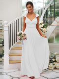 A-Line/Princess Jersey Ruched V-neck Sleeveless Floor-Length Bridesmaid Dresses Evening Dress