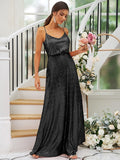 A-Line/Princess Sequins Ruched Straps Sleeveless Floor-Length Bridesmaid Dresses Evening Prom Dress