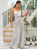 A-Line/Princess Sequins Ruched Straps Sleeveless Floor-Length Bridesmaid Dresses Evening Prom Dress