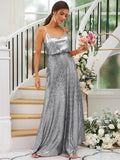 A-Line/Princess Sequins Ruched Straps Sleeveless Floor-Length Bridesmaid Dresses Evening Prom Dress