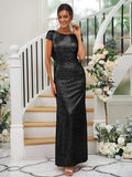Sheath/Column Sequins Ruched Scoop Short Sleeves Floor-Length Bridesmaid Dresses Evening Dress